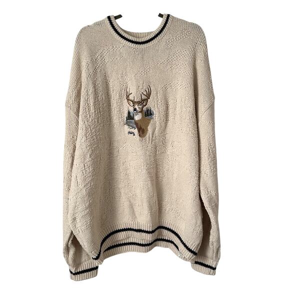 VTG Shenandoah Men’s Sweater 4XLT Chunky Knit Cream Embroidered Buck Hunting USA - Picture 1 of 12